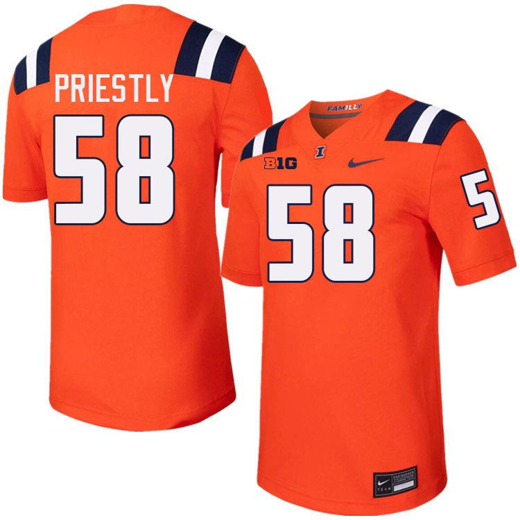 Men #58 Melvin Priestly Illinois Fighting Illini College Football Jerseys Stitched-Orange